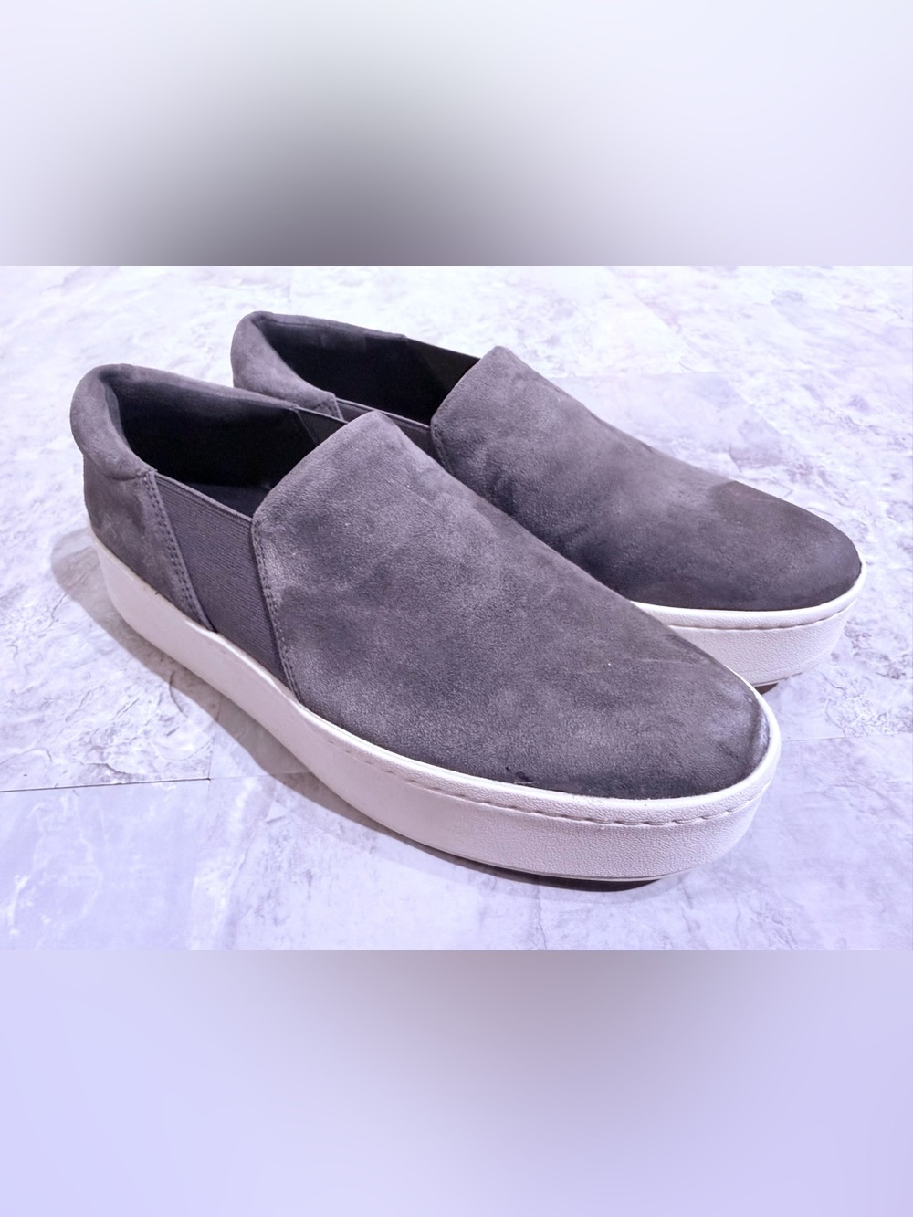 Vince Warren Grey Suede Platform Slip On Sneakers Loafers Womens Size 6.5